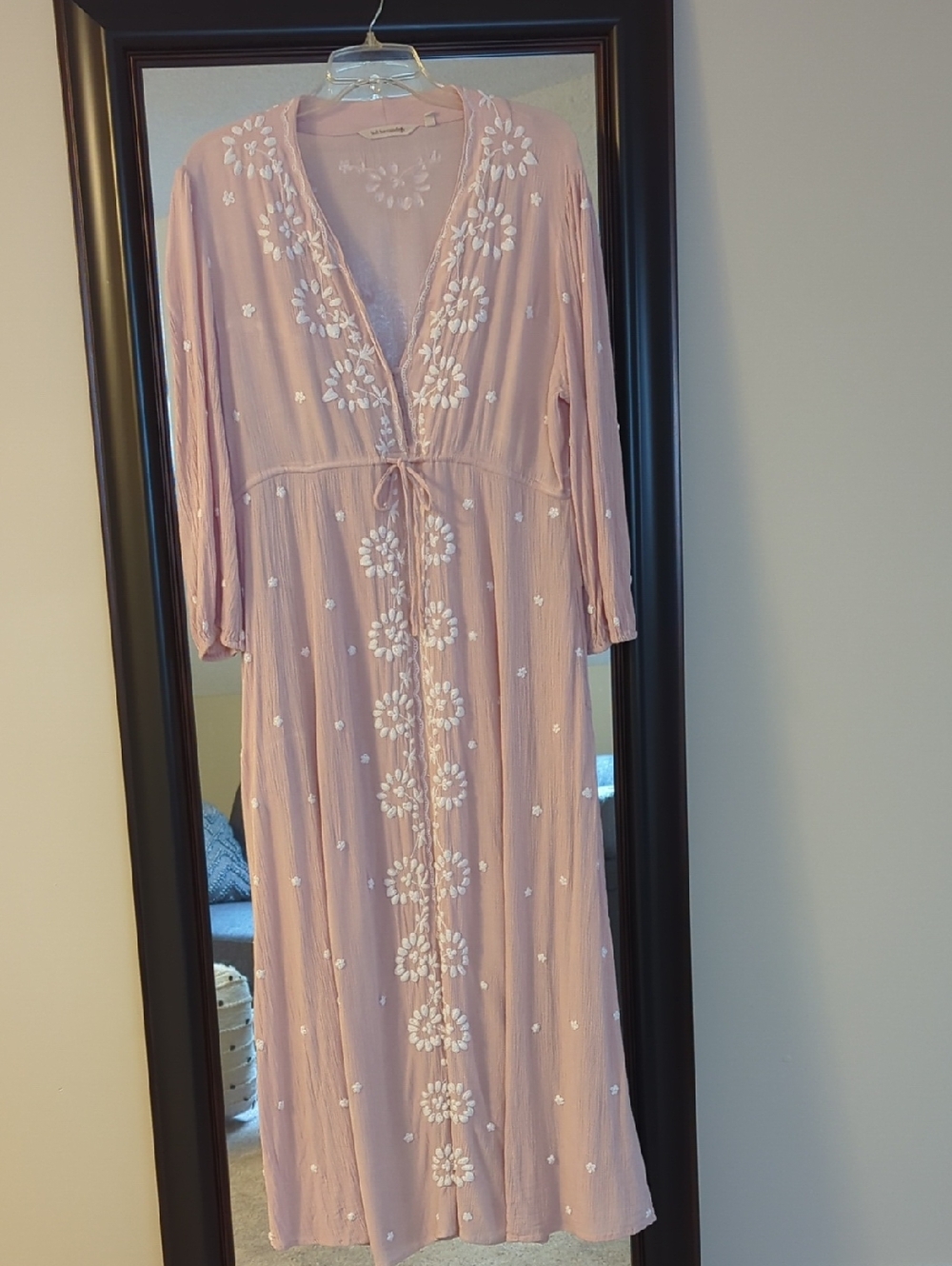 Soft Surroundings Size Large Dusty Rose Boho Embroidered Maxi Dress